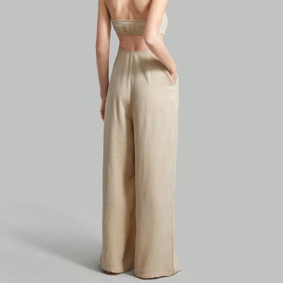 Khaki Sexy Women's Backless Strap Halter Jumpsuit - Picture 2 of 8